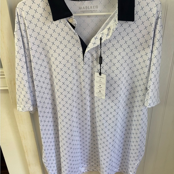 Charles Men's Navy and White Patterned Polo Shirt - Picture 3 of 5